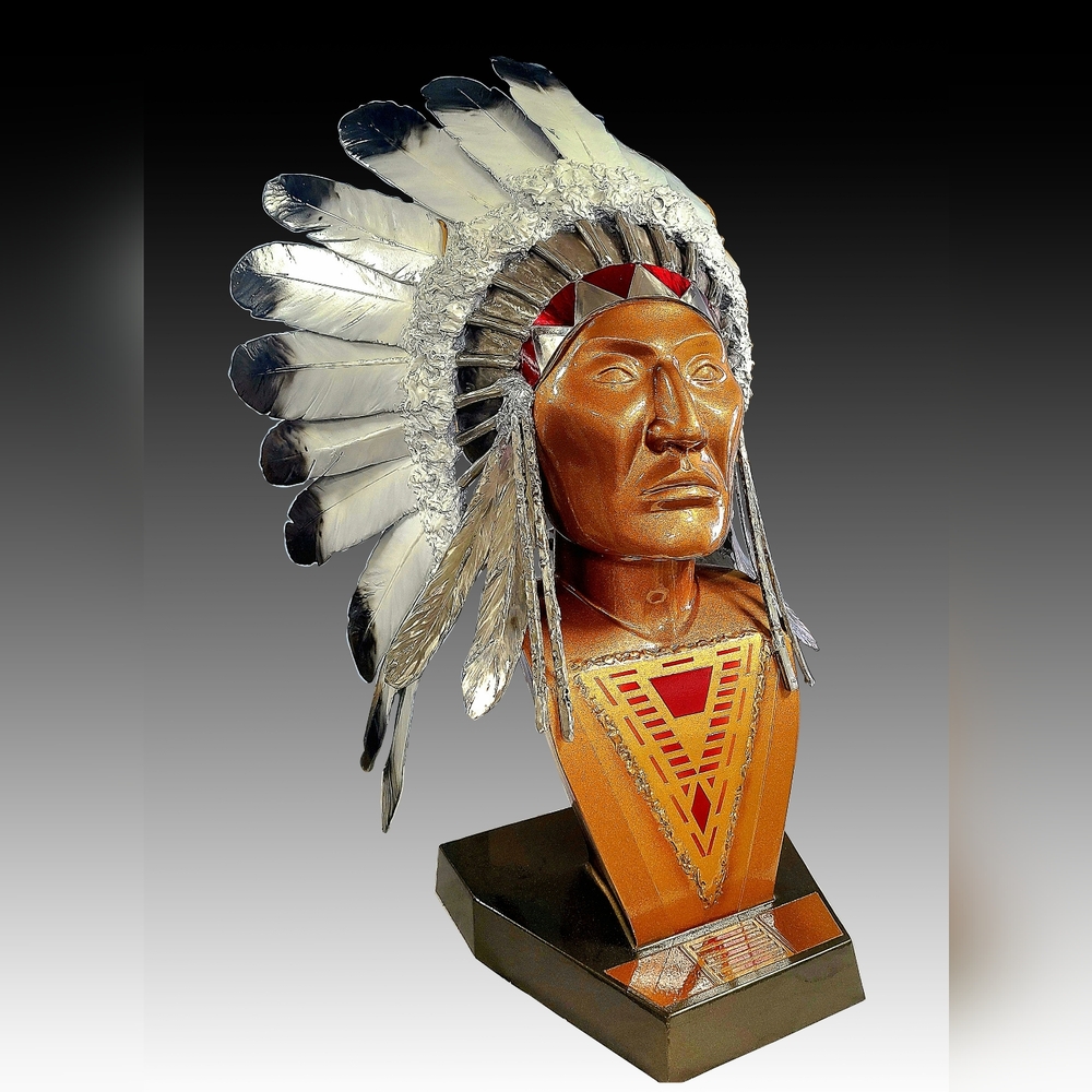 Native American Chief Bust with Silver and Red Accents